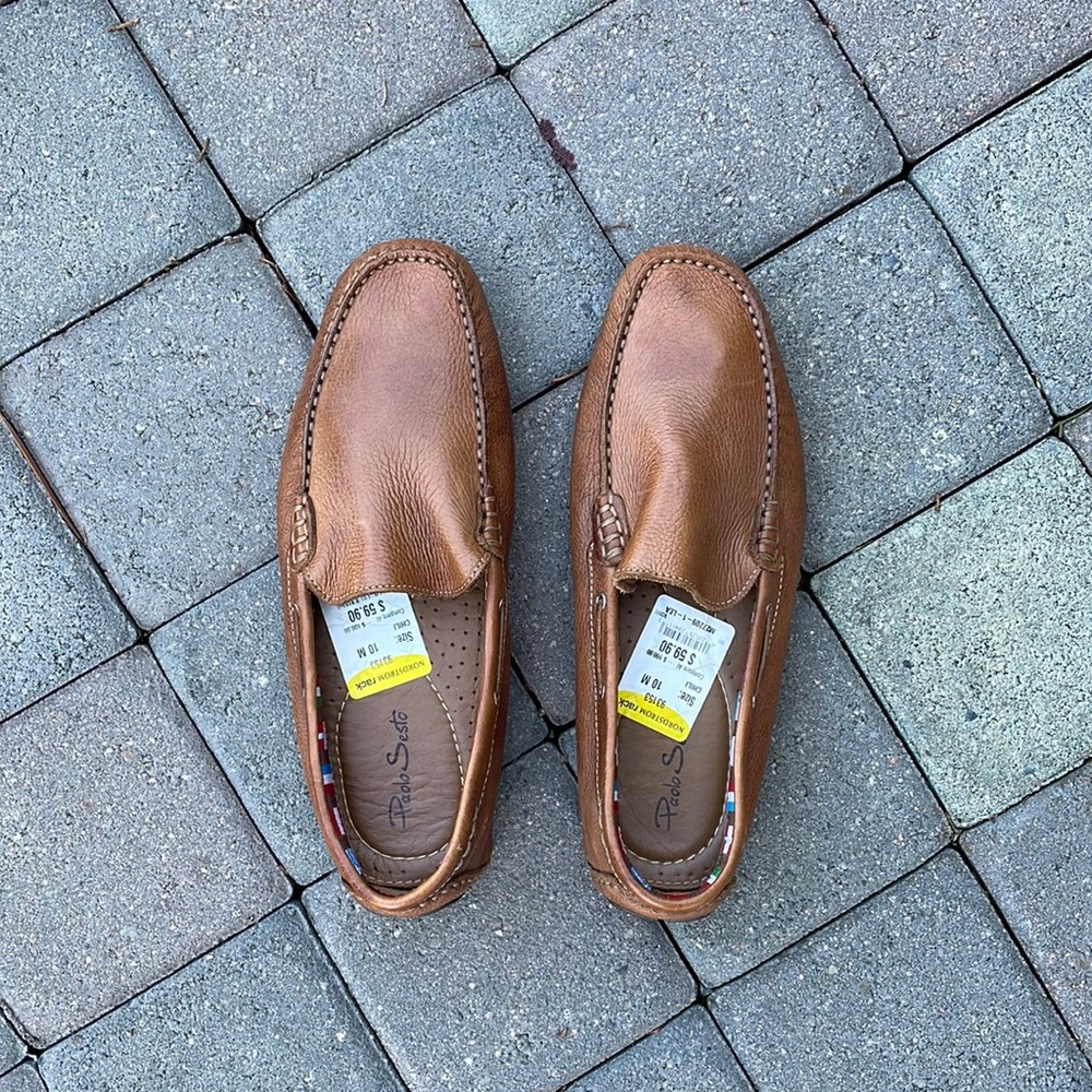 Brown Leather, Double Stitch Loafer, Grip Bottoms